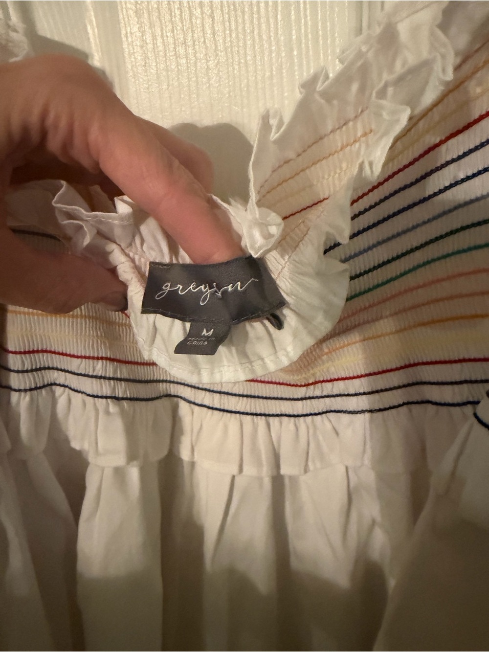 Anthropologie Greysen White A-Line Skirt with Rainbow Stripe Trim